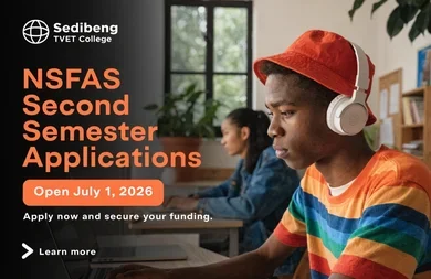 Sedibeng TVET College: NSFAS Second Semester Applications Open July 1, 2026